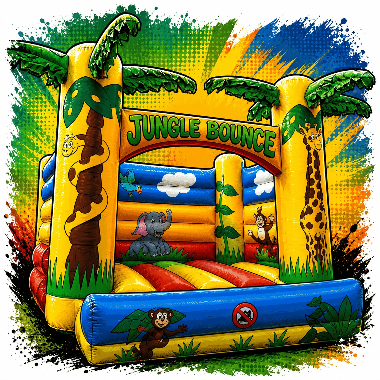 Jungle Bounce Hüpfburg mieten im bunten Dschungel-Design