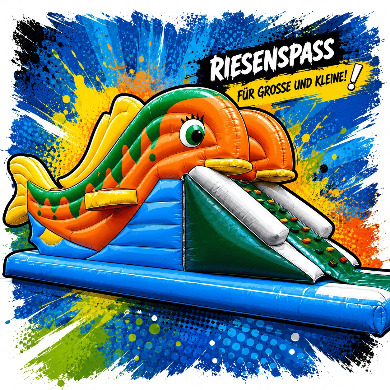 Riesenrutsche mieten mit Fisch-Design für Kinderfeste und Events