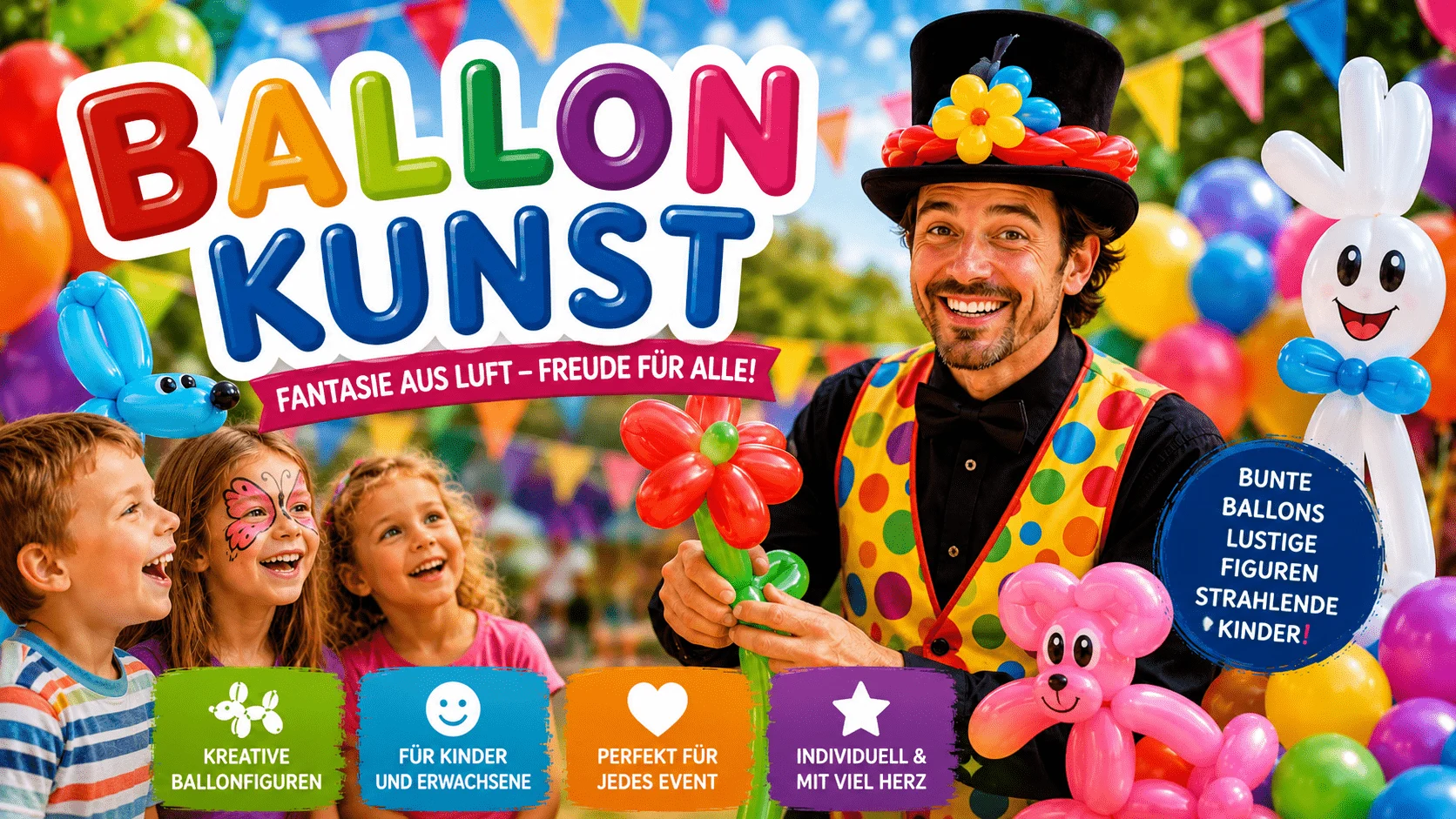 Ballonkünstler Dresden 1 Ballonkünstler Dresden modelliert bunte Ballonfiguren auf einem Kinderfest