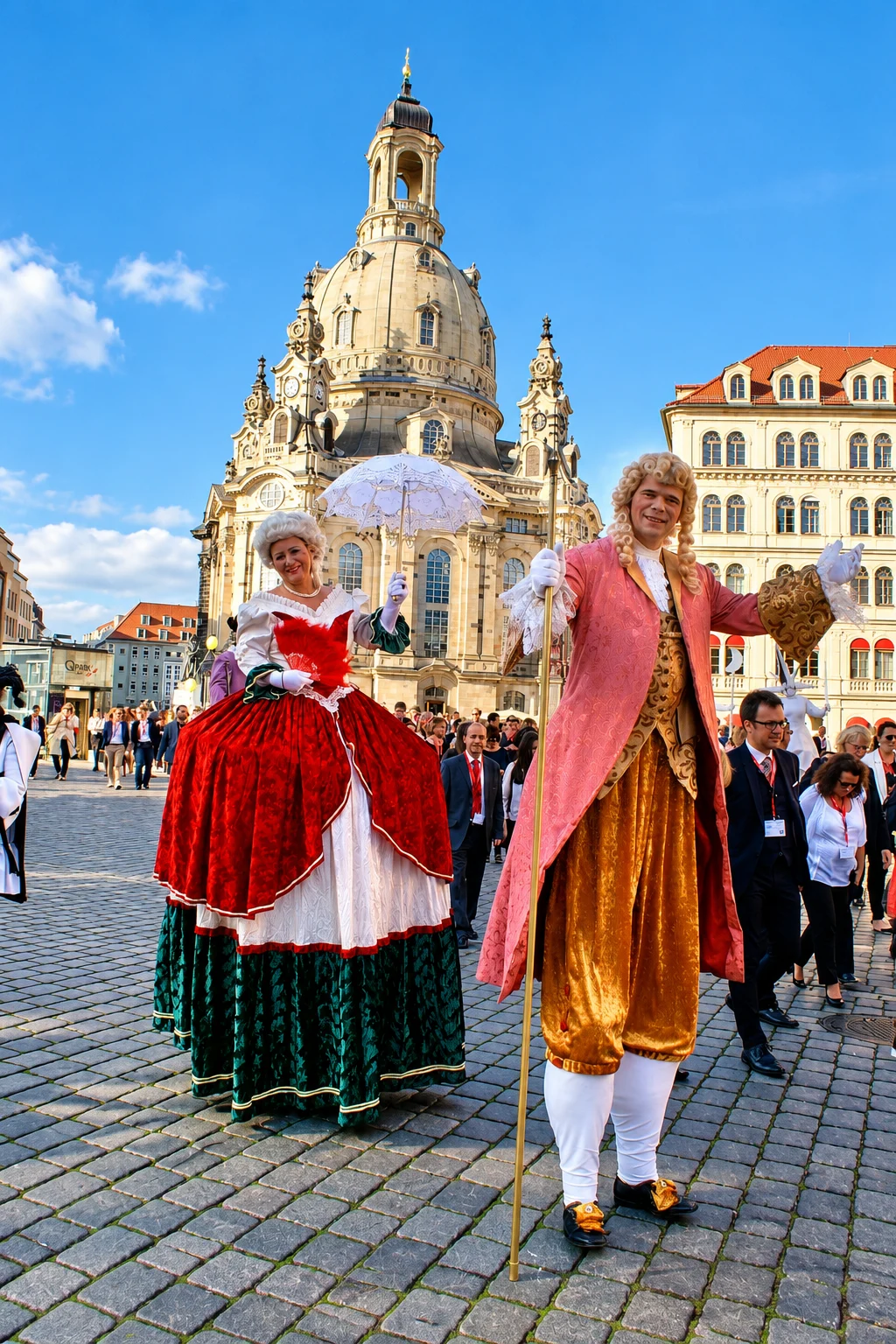 Barockes Kostuemfest vor der Frauenkirche