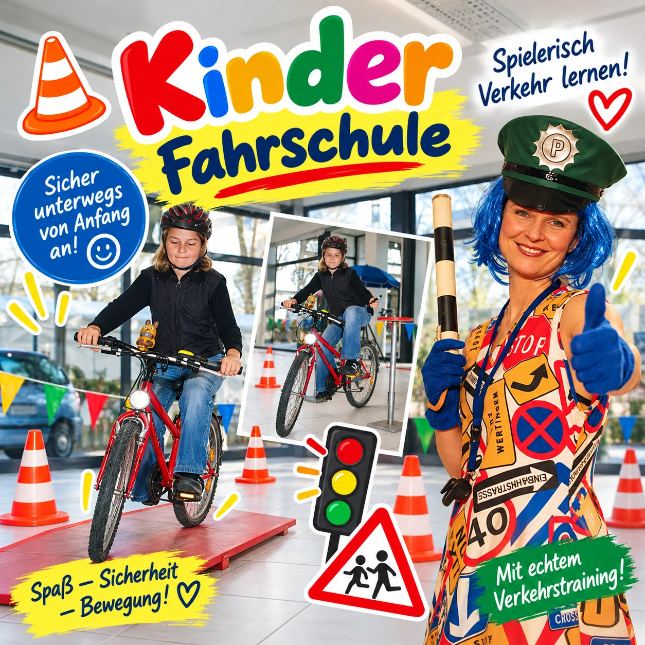 Bunte Kinderfahrschule- Sicher unterwegs