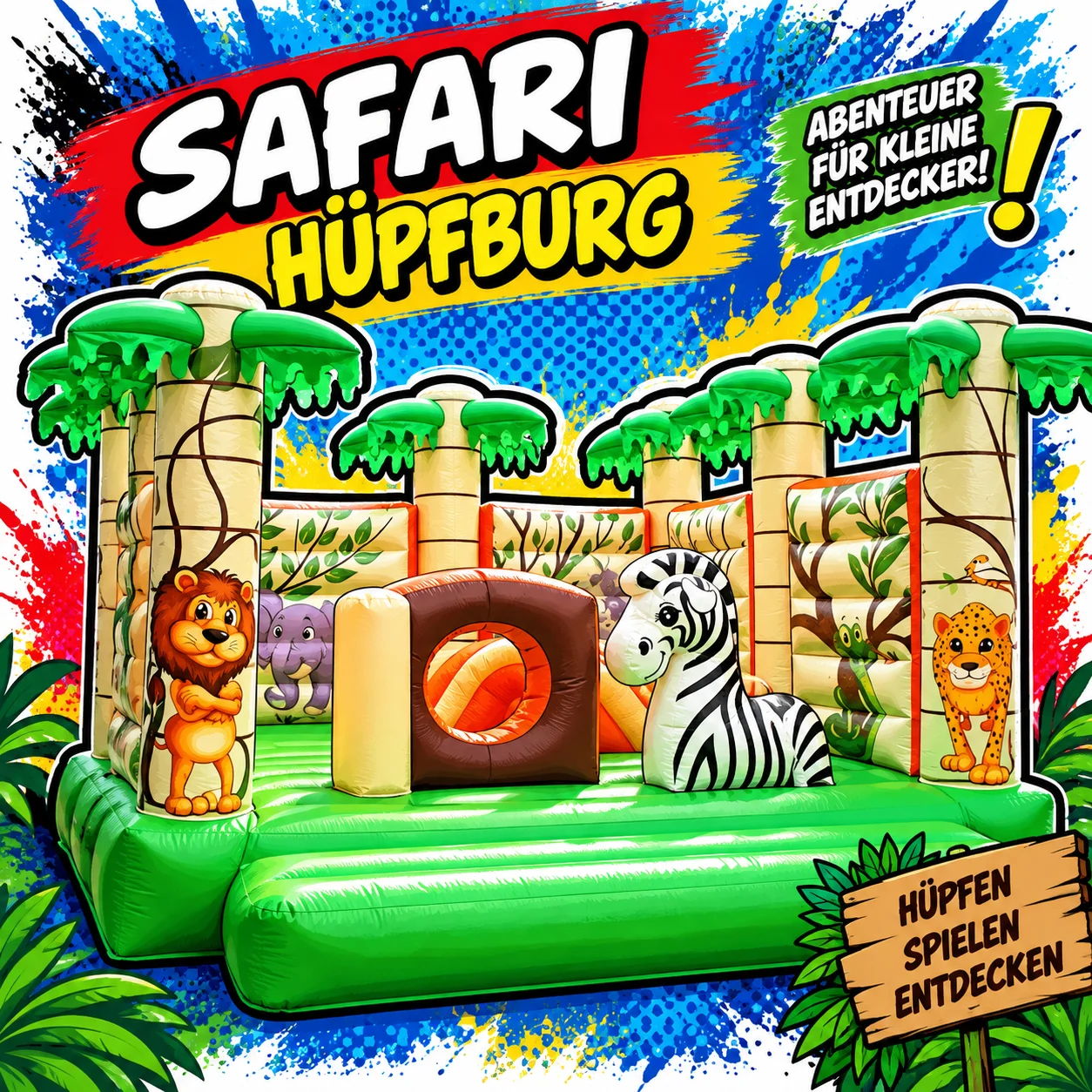 Bunte Safari-Hüpfburg