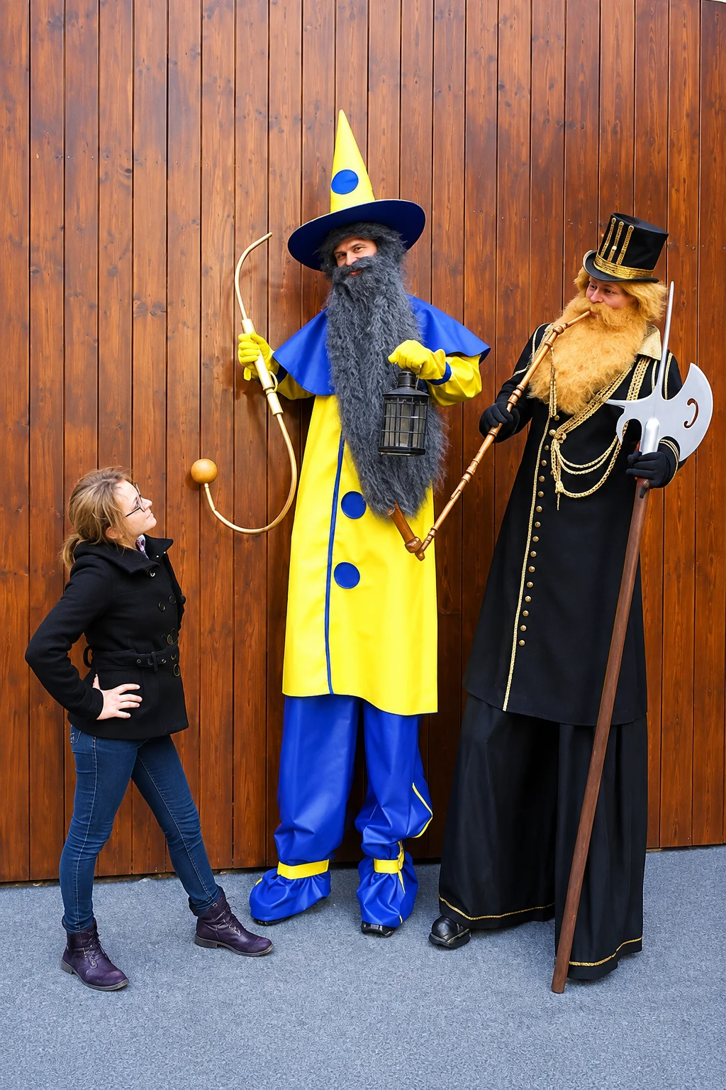 Frau zwischen maerchenhaften Riesen 1