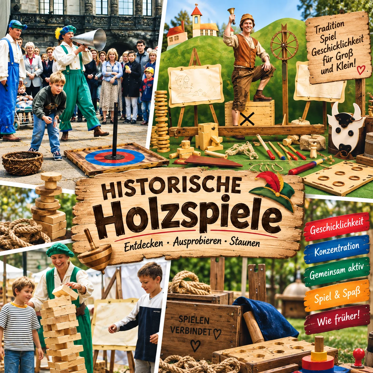 Historische Holzspiele beim Familienfest