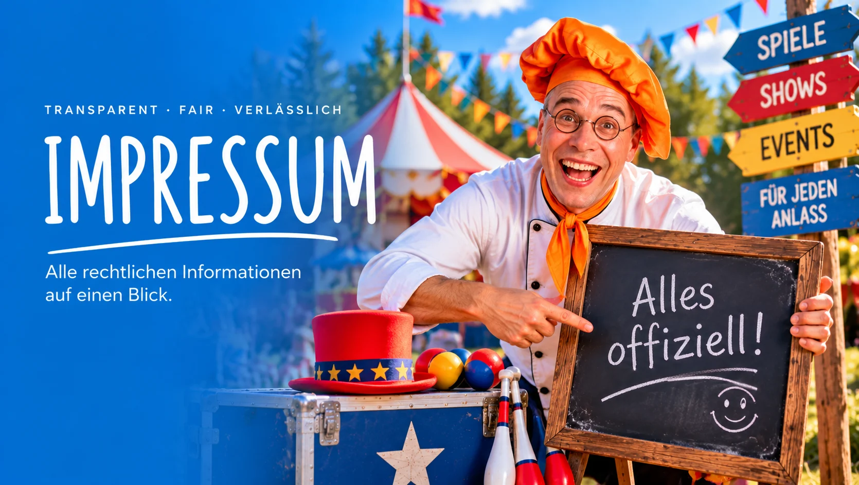 Impressum im bunten Zirkuszelt