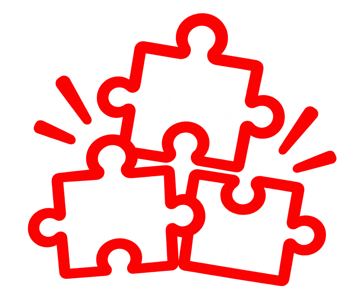 Roter Puzzle-Cluster mit Funken1 Roter Puzzle Cluster mit Funken1